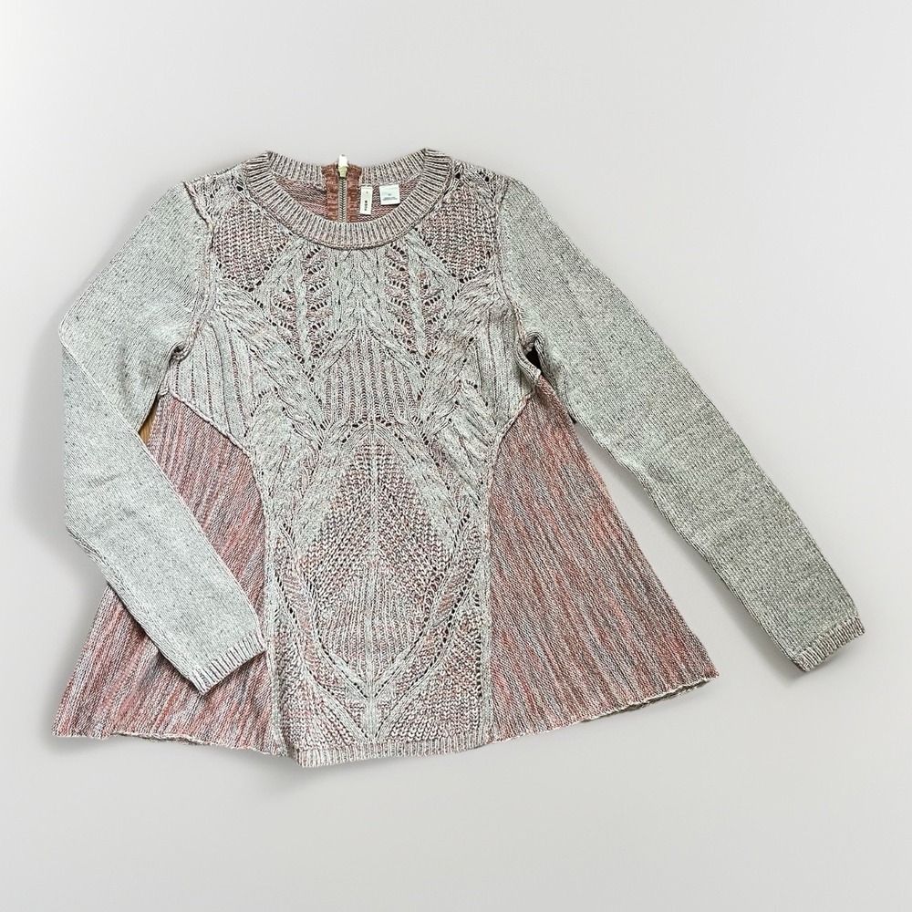 Anthropologie Moth XS Sweater Blush Pink Marled Knit Pattern Flare Cozy Feminine